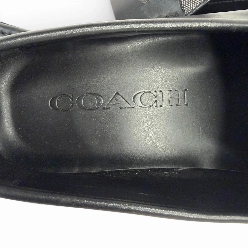 Coach Liam Driver Black Leather Loafers with Jacquard Logo Print Size 11.5 US